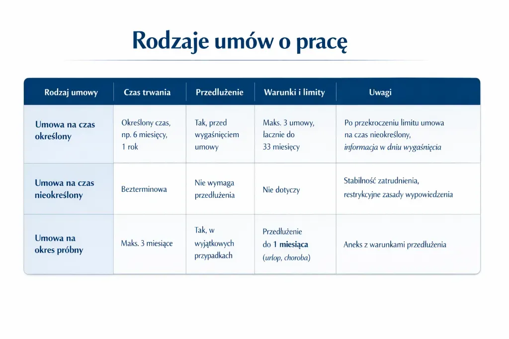 rodzaje umów o pracę