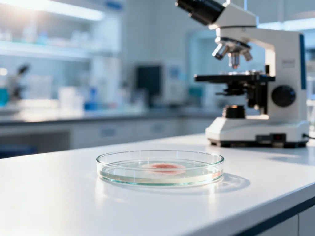 Sterylna szalka Petriego z próbką biologiczną w profesjonalnym laboratorium medycznym.